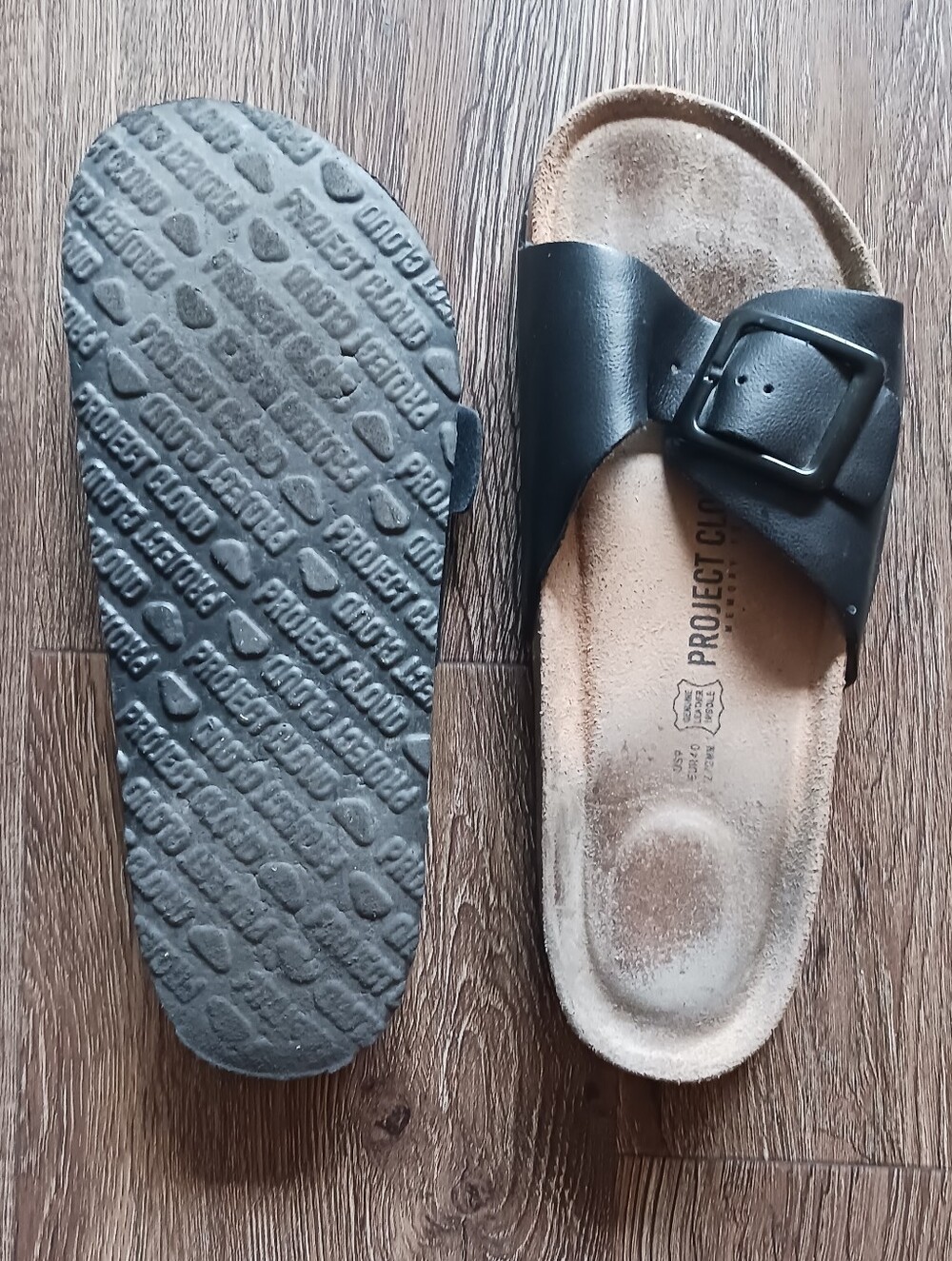 Project Cloud Black Leather Slide Sandals Women Size 9